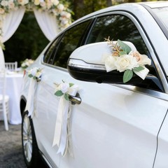 6 Pcs Ivory & White Rose Wedding Car Decoration Kit – Bouquet Door Handle & Rear
