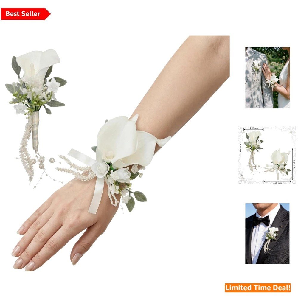 Versatile White Calla Lily Corsage and Boutonniere Set for All Special Occasions