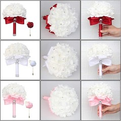 Ramo de novia: rosas artificiales para novia y damas de honor con cintas suaves