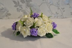 Table decoration flower arrangement rose leaves diamante sprays diamante pins