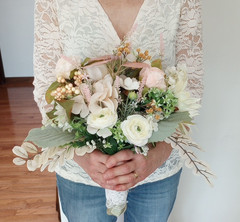 Bridal Wedding Bouquet Hand made Budget Friendly Faux Flowers White Pink Green