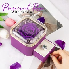 Preserved Real Purple Rose with Angle Wings Necklace, Forever Small, 1-purple