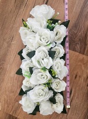 NUPTIO Artificial Flower Centerpiece 2 Pc 16″x6″ White Roses Floral Arrangement