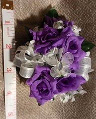 NEW 5″ Artificial Purple Rose Wrist Corsage W/Butterfly, Silver Bow Purple Bout