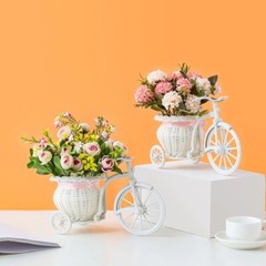 Imitation Décor Rattan Flower Basket Vase Tricycle Bicycle Model Home Garden DIY