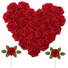 Artificial Flowers Pcs Foam Real Looking Roses with Stems, Fake 25 Dark Red