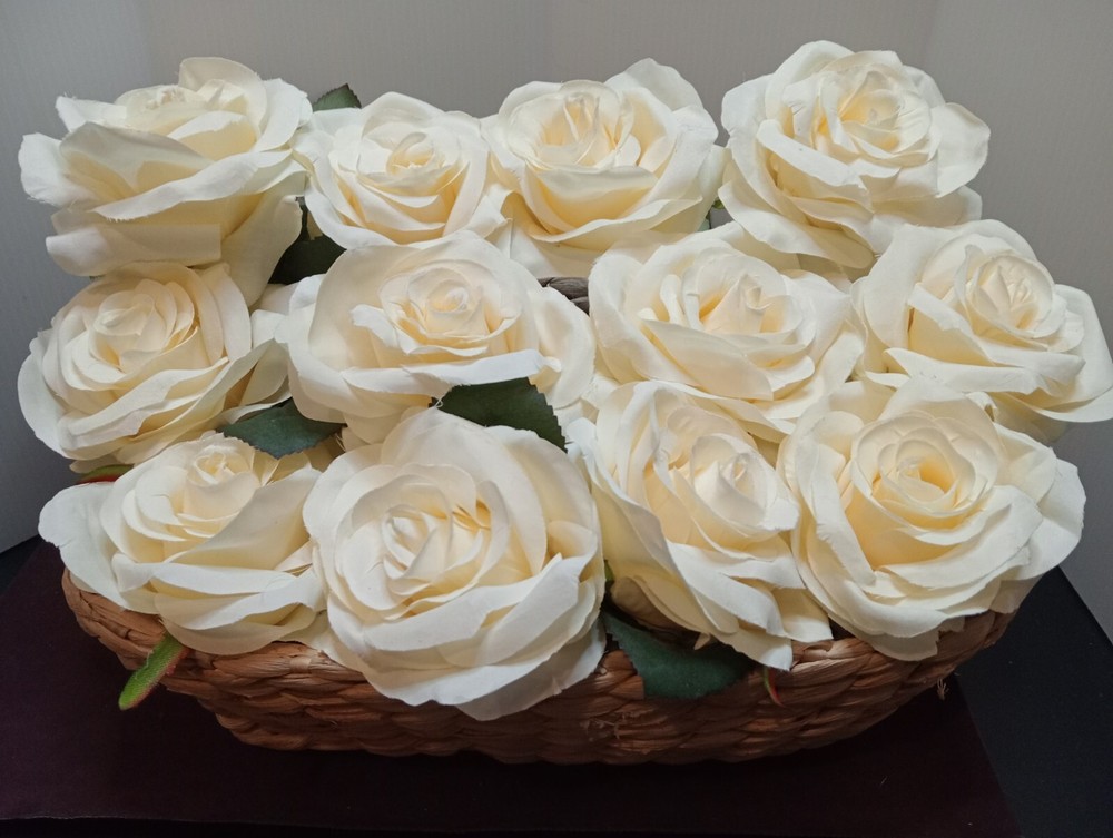 12 X Peony Roses Bridal Bouquets Faux Silk Flowers Ivory 10cm Heads