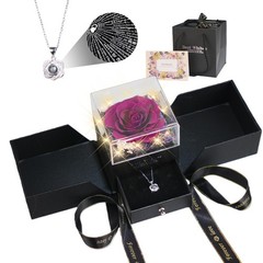 Preserved Red Real Rose Flowers with I Love You Necklace Eternal Purple