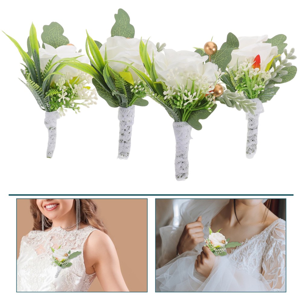 4Pcs Reusable Faux Flower Corsage Set for Wedding Assorted Color Fabric Pins