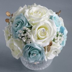 Bridal Bouquet Holding Crystal Silk Artificial Rose Flower Wedding Party Decor