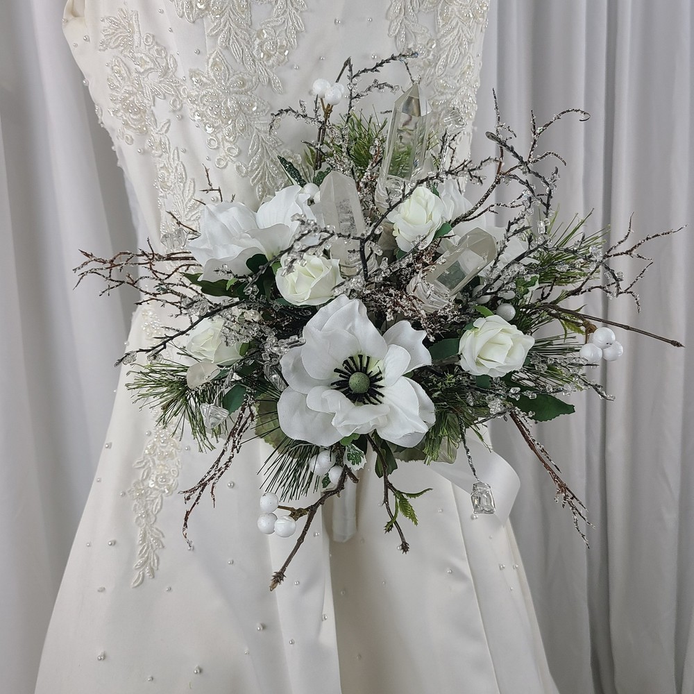 Winter Crystal Faux Silk Wedding Bouquet