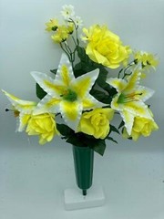 DIY Silk Flower Yellow Roses White Lilly Bouquet Vase