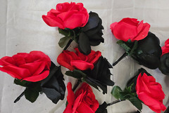 Red & Black Bouquet Set With Rhinestone around the Handle Wedding Bouquet Set