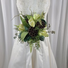 Woodland and Jade Crystal Faux Silk Wedding Bouquet