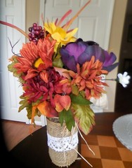 FALL Floral DECOR Bouquet + Vase LEAVES Centerpiece FLOWERS Grass BERRIES Multi