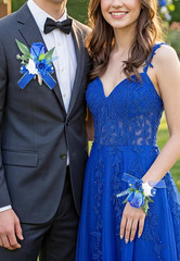 Royal Blue Corsage and Boutonniere Set for Wedding Prom, Artificial Rose Flower