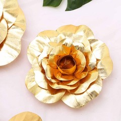 4 pcs 12″ Gold Artificial Large Roses Flowers Wall Backdrop Party Wedding