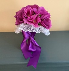 Magenta purple Gerber daisy and roses bridal bouquet