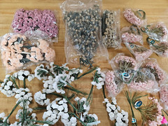 Lot of Satin Ribbon Roses & Silk Baby’s Breath Millinery Flowers on Wire Stem