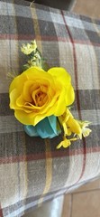 Prom Wrist Corsage & Bout Yellow Rose & Fillers, White Bow. Perfect For Prom.