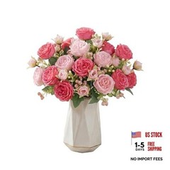 Artificial Peony Silk Flower Bouquet, Small Fake Pink Flowers Spring Mixed Pink