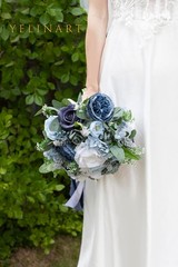 10 Inch Dusty Blue Wedding Bouquets for Bride Artificial Roses Flower Cascading