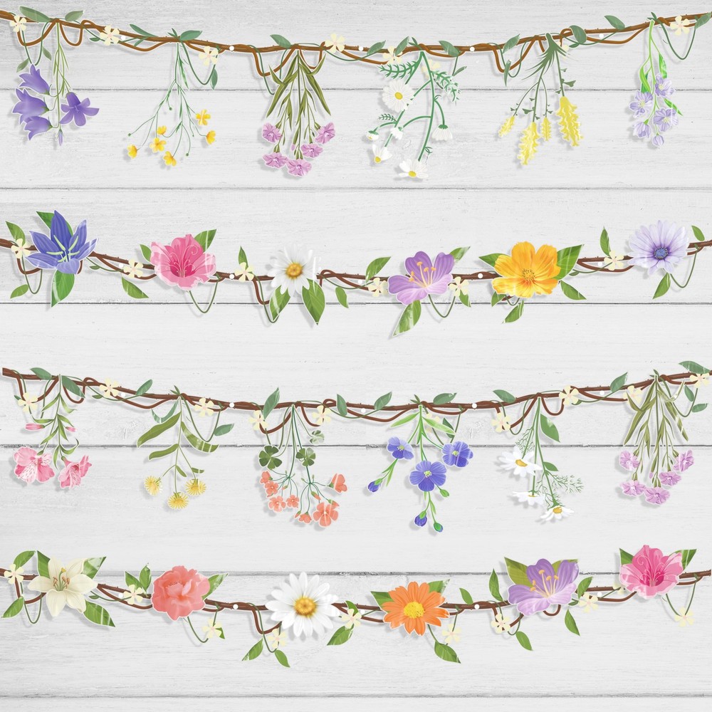 2pcs Flower Garland Banner, 16.4ft Reusable Plastic Wildflower 2pcs, Colorful