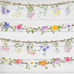 2pcs Flower Garland Banner, 16.4ft Reusable Plastic Wildflower 2pcs, Colorful
