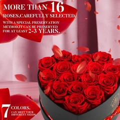 Impouo 16-Piece Preserved Rose Birthday Gifts for Women, Eternal 16 Rose, Red