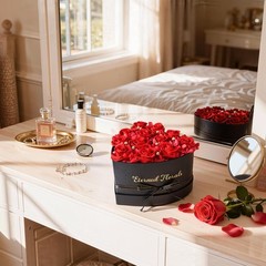 HyeFlora 12 Pcs 12 Preserved Roses + Red Drangea + Golden Ball, Classic