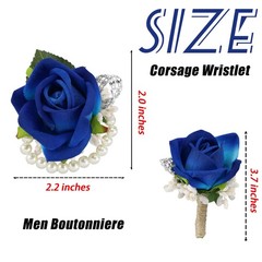 SITUMEIZI 2Pcs Blue Corsage and Boutonniere Set,Corsage Wristlet Athens