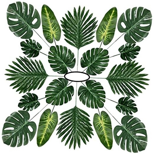 60 Pieces 5 Kindsrtificial Palm Leaves with Faux Stem, Tropical Party A