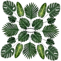 60 Pieces 5 Kindsrtificial Palm Leaves with Faux Stem, Tropical Party A