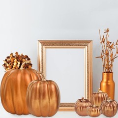 7 Pcs Assorted Sizes Artificial Metallic Bronze Pumpkins Rustic Decorative Fa…