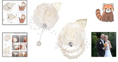 Adjustable White Silk Rose Wrist Corsage 2 Pack with Pearl Bead for Bridesmaids