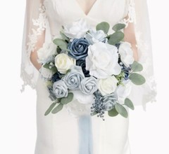 Dusty Blue & White Artificial Wedding Bridal Bouquet Ling’s Moments Faux Flowers