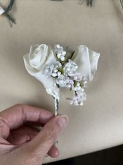 VTG Lot Mini Satin Ribbon Rose Flowers Wire Stem, Brooms Wedding Shower Craft