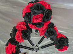 Red & Black Bouquet Set With Rhinestone around the Handle Wedding Bouquet Set