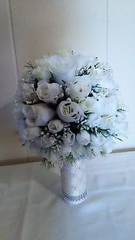 SMALL WEDDING BOUQUET- IVORY ROSES- SILVER LACE HANDLE
