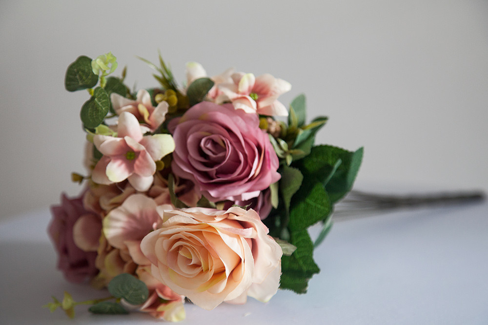 Artificial Silk Rose Flower Bouquet (NO.1) – 8 Colours Wedding Centrepiece Decor