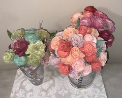 Sola brand faux floral bouquets wood carved roses & more 3 bouquets total