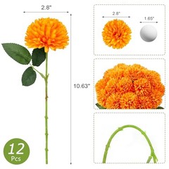 12 Pcs Artificial Chrysanthemums Flowers Ball Flower Fake Mums Silk for Orange