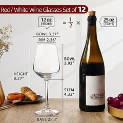Wine Glasses Set of 12, 12oz Clear Red/White Wine Cup, 12 Count (Pack of 1)