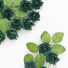 24 HUNTER GREEN 2″ Mini FOAM ROSE Flowers Stems Wedding Events Decorations