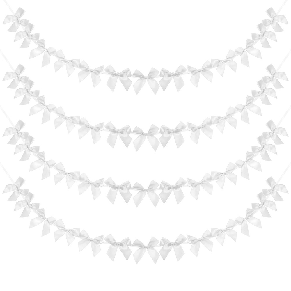 4 String of 13 PCS White Bow Garland Banner Decoration Party Bow