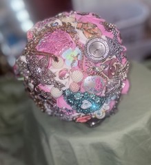 Handmade Pink Silk Flower And Antique Brooch Wedding Bouquet For Bride