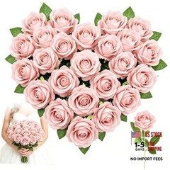 24PCS 20‘’ Pink Artificial Roses Flowers with 24pcs Pink Artificial Flowers