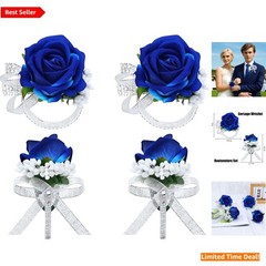 Versatile 4Pcs Blue Floral Accessories Set: Corsages & Boutonnieres for Events