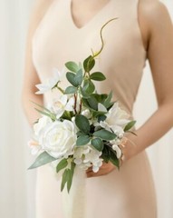 Artificial Flowers White Bridesmaid Bouquet Set of 4, White & Sage Wedding Flowe