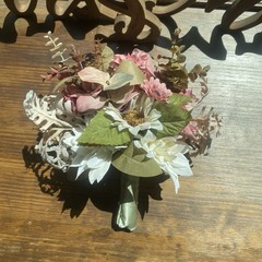 Bridal Wedding Bouquet Hand made Budget Friendly Faux Flowers White Pink Green